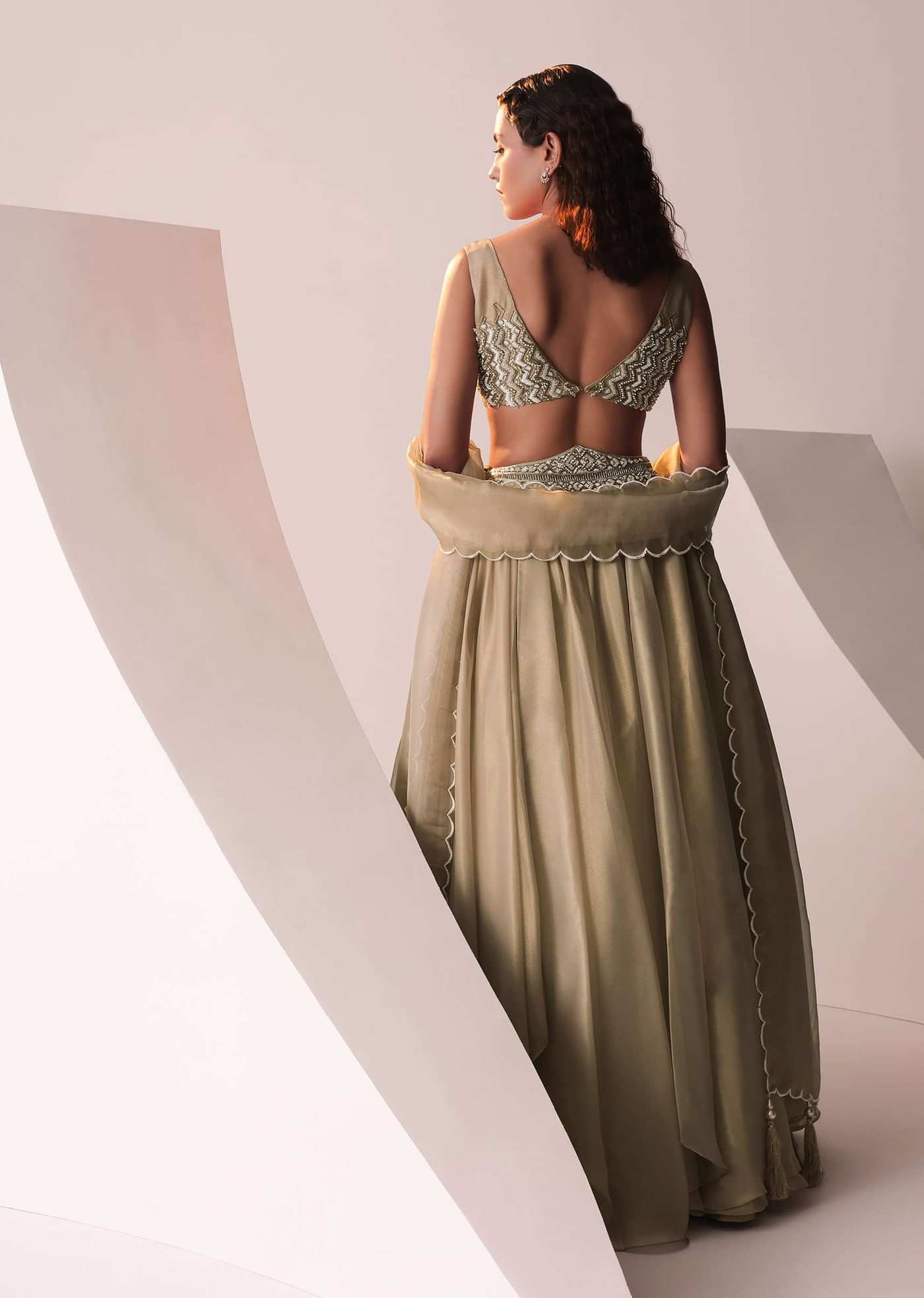 Glam Gold Embroidered Lehenga Set In Jute Organza