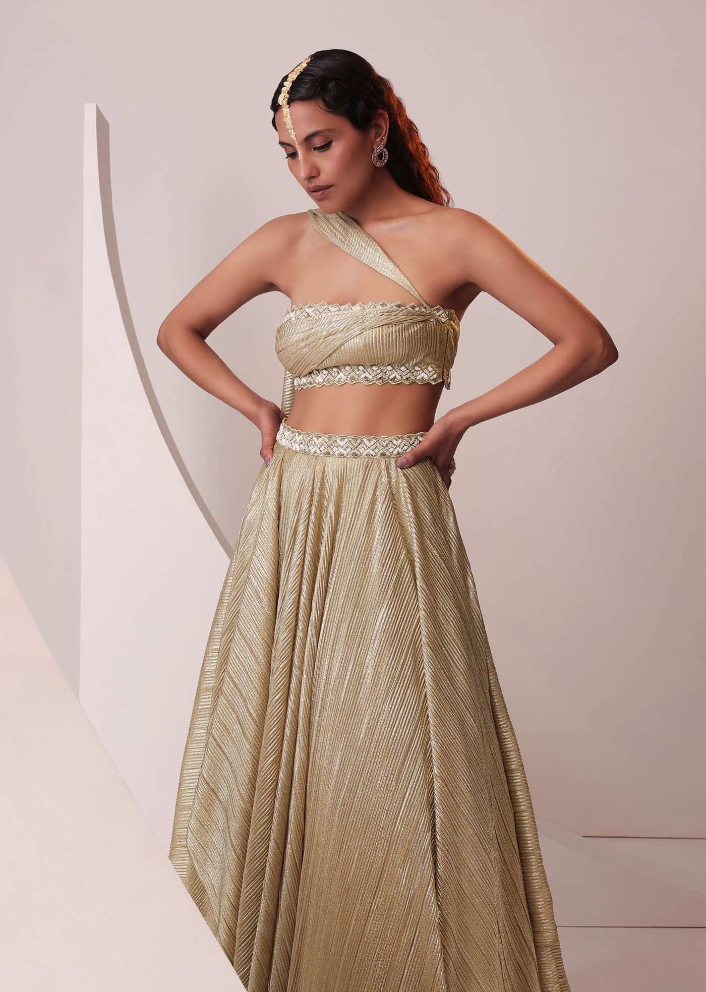 Glam Gold Lehenga Set In In Knit Strechable Fabric