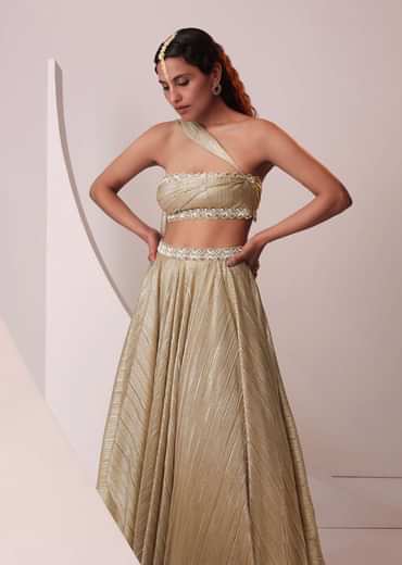 Glam Gold Lehenga Set In In Knit Strechable Fabric
