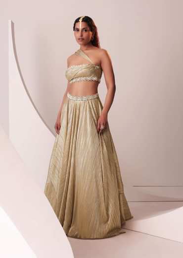 Glam Gold Lehenga Set In In Knit Strechable Fabric