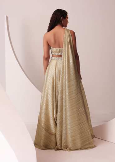 Glam Gold Lehenga Set In In Knit Strechable Fabric