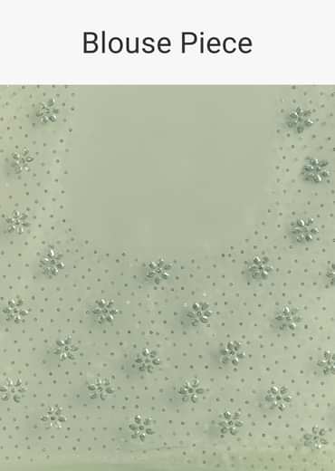 Green Glass Tissue Saree With All Over Cutdana And Sequins Embroidery