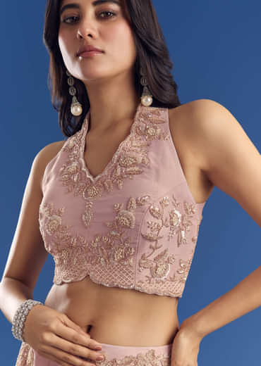 Gleaming Tissue Croptop And Palazzo Set With Beadwork