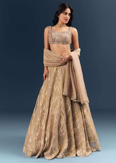 Gold Banarasi Silk Bridesmaid Lehenga With Heavy Hand Embroidery