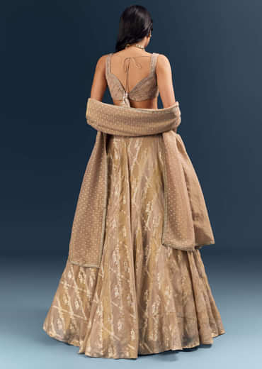 Gold Banarasi Silk Bridesmaid Lehenga With Heavy Hand Embroidery