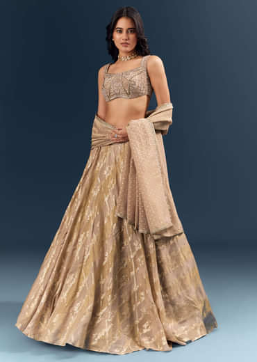 Gold Banarasi Silk Bridesmaid Lehenga With Heavy Hand Embroidery