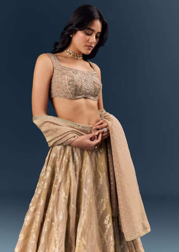 Gold Banarasi Silk Bridesmaid Lehenga With Heavy Hand Embroidery