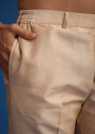 Gold Beige Banarasi Silk Kurta Jacket Set With Self Work