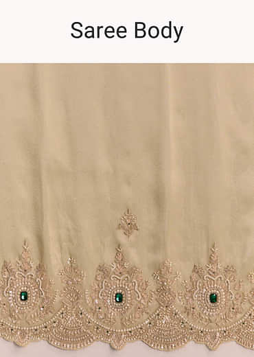 Gold Beige Tissue Saree With Heavy Embroidery