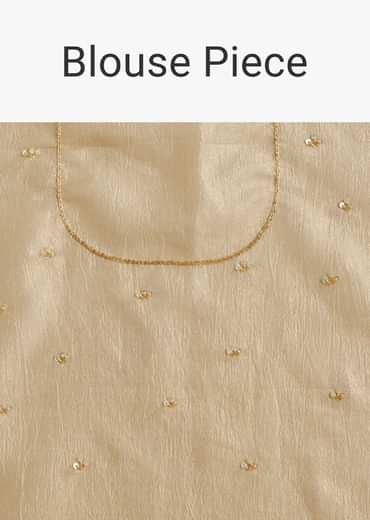 Gold Crushed Tissue Saree With Floral Embroidery And Scallop Border