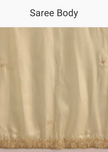 Gold Glossy Tissue Saree With Floral Cutdana And Moti Embroidery