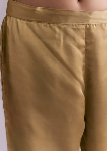 Gold Muslin Anarkali Suit With Mirror And Moti Embroidery