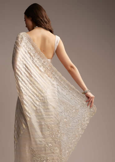 Gold Organza Saree with Cutdana and Sequins Embroidery