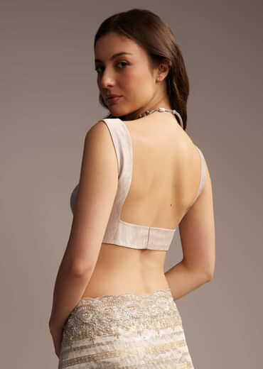 Gold Organza Saree with Cutdana and Sequins Embroidery