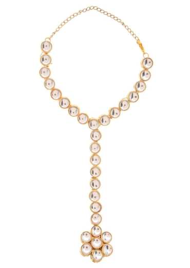Gold Plated Hand Harness With Beautifully Handcrafted Floral Design Adorned In Kundan Work By Paisley Pop