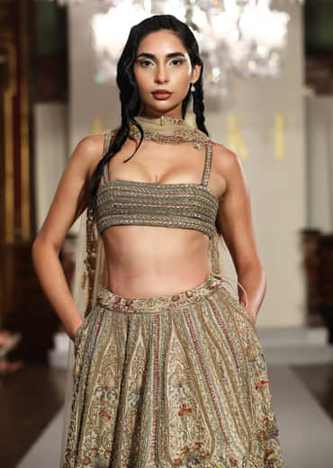Gold Silk Bridal Lehenga With Zardosi And Sequins Work