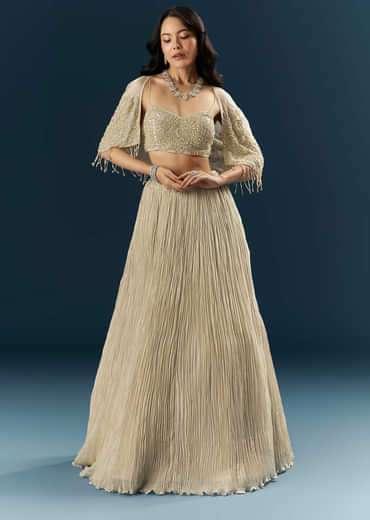 Gold Tissue Bridesmaid Lehenga With Cutdana And Beads Embroidery