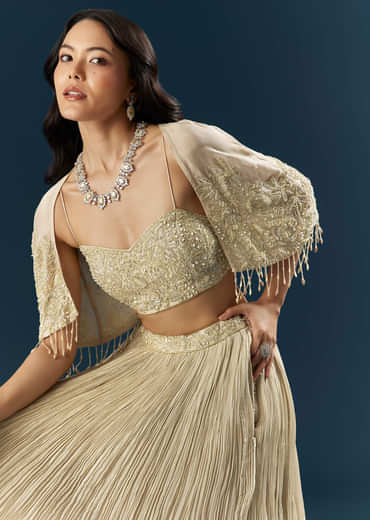 Gold Tissue Bridesmaid Lehenga With Cutdana And Beads Embroidery