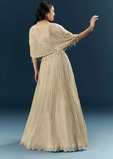 Gold Tissue Bridesmaid Lehenga With Cutdana And Beads Embroidery