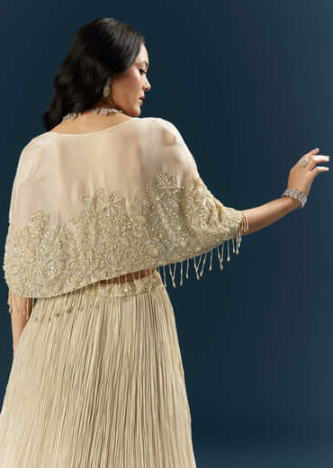 Gold Tissue Bridesmaid Lehenga With Cutdana And Beads Embroidery