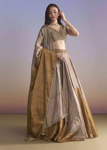 Gold Tissue Bridesmaid Lehenga With Zardosi Embroidery