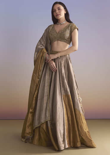 Gold Tissue Bridesmaid Lehenga With Zardosi Embroidery