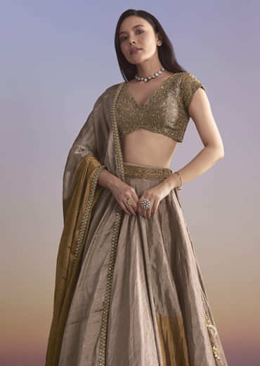 Gold Tissue Bridesmaid Lehenga With Zardosi Embroidery