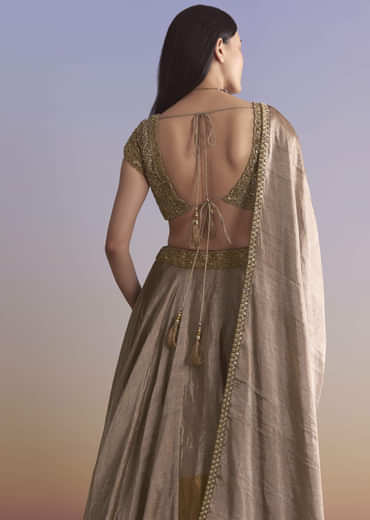 Gold Tissue Bridesmaid Lehenga With Zardosi Embroidery