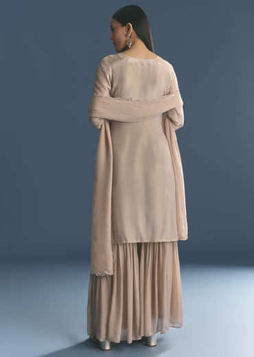 Gold Tissue Kurta Sharara Set With Beads And Sequins Work