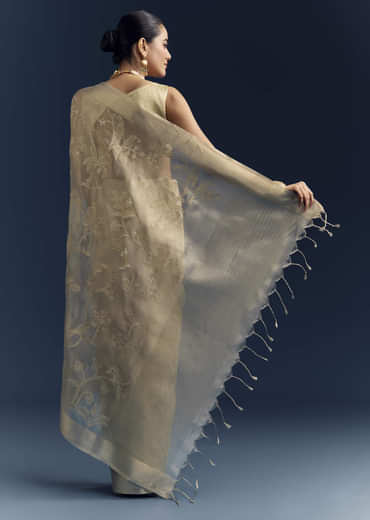 Gold Tissue Organza Saree With Zari And Resham Work