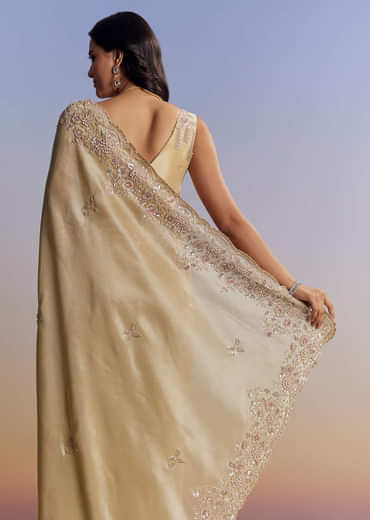 Gold Tissue Saree With Cut Dana Embroidery