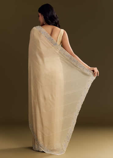 Gold Tissue Saree With Cutdana And Beads Scallop Border