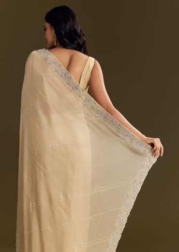 Gold Tissue Saree With Cutdana And Beads Scallop Border