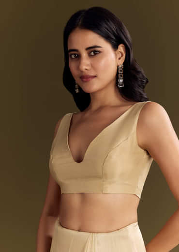 Gold Tissue Saree With Cutdana And Beads Scallop Border