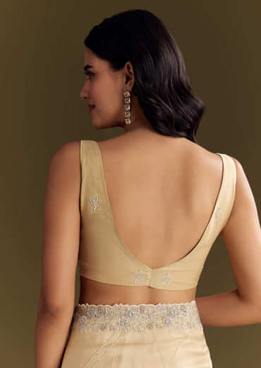 Gold Tissue Saree With Cutdana And Beads Scallop Border