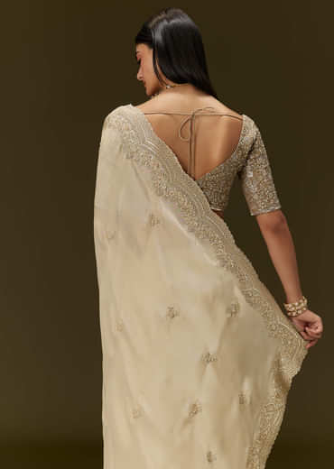 Gold Tissue Saree With Embroidered Brocade Blouse