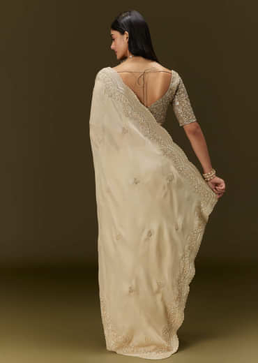 Gold Tissue Saree With Embroidered Brocade Blouse