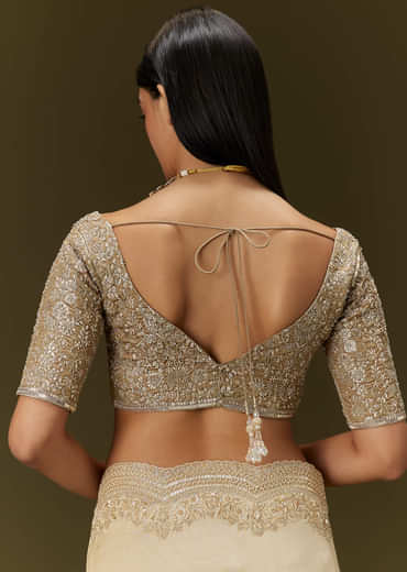 Gold Tissue Saree With Embroidered Brocade Blouse