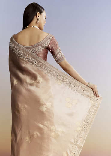 Gold Tissue Saree With Heavy Embroidered Border And Blouse