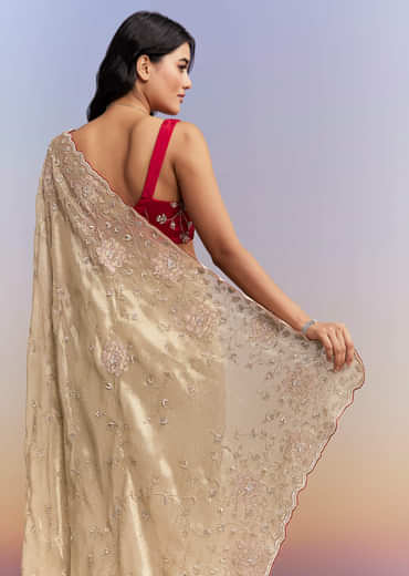 Gold Tissue Saree With Heavy Hand Embroidery
