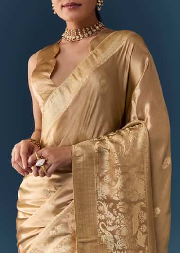 Gold Zari Weave Saree with Blouse Fabric