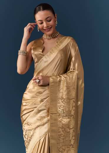 Gold Zari Weave Saree with Blouse Fabric