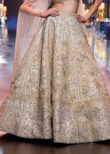 Gold Bridal Lehenga Set With Floral Motifs And Sequin Embroidery