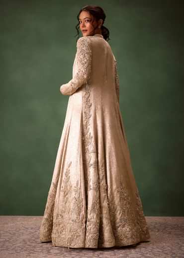 Gold Brocade Jacket And Rushing Skirt Suit