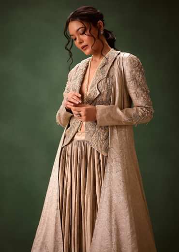 Gold Brocade Jacket And Rushing Skirt Suit