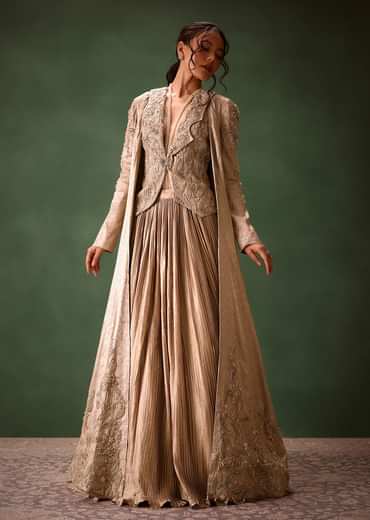 Gold Brocade Jacket And Rushing Skirt Suit