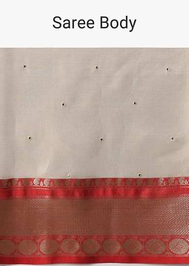 Gold Chanderi Kota Silk Woven Saree With Mirror Work And Unstitched Blouse Piece