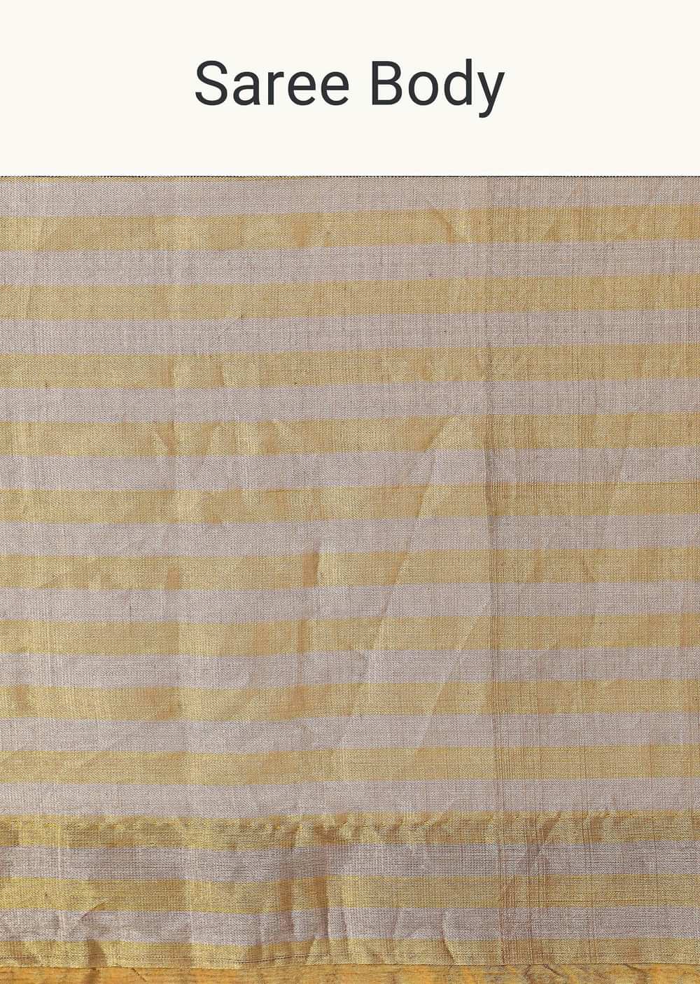 Gold Chanderi Tissue Saree With Pipe Finish Stitched Blouse