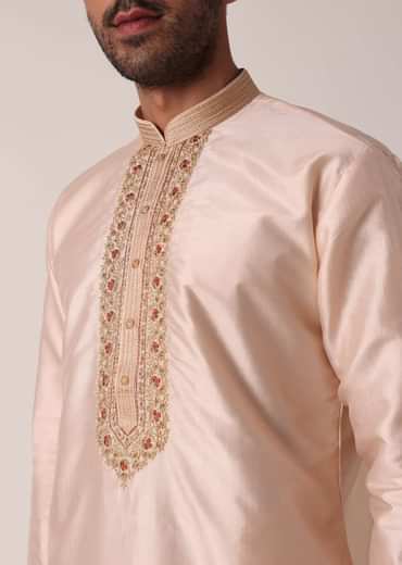 Gold Embroidered Kurta Set For Men