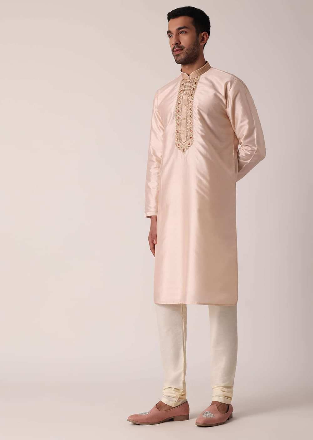 Gold Embroidered Kurta Set For Men